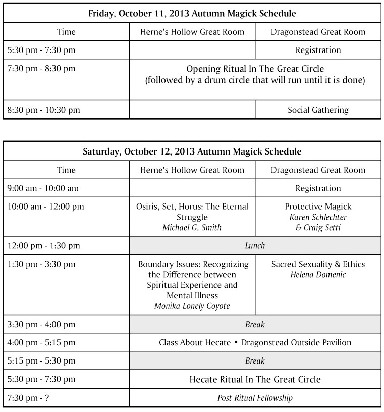 AutumnMagick Schedule 2013 Fri Sat